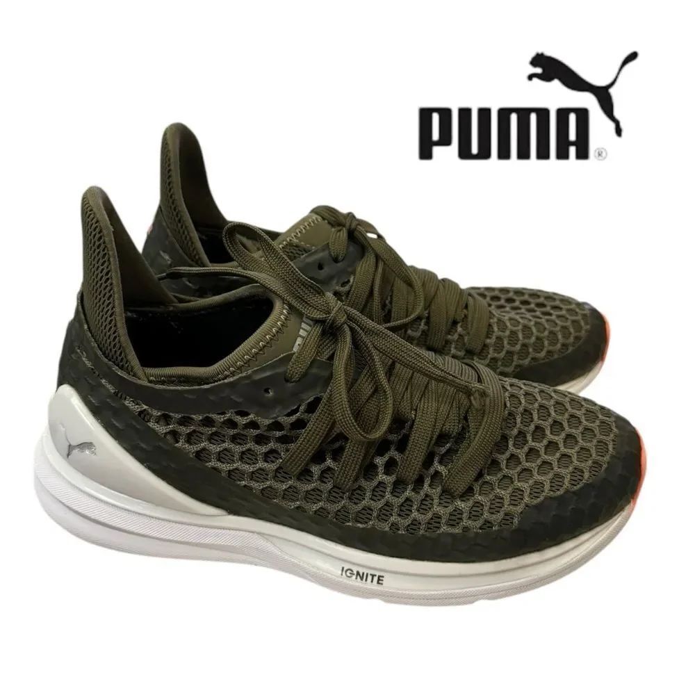 PUMA Women's Ignite Limitless Netfit Olive Green Tennis Shoe Sneakers 35.5